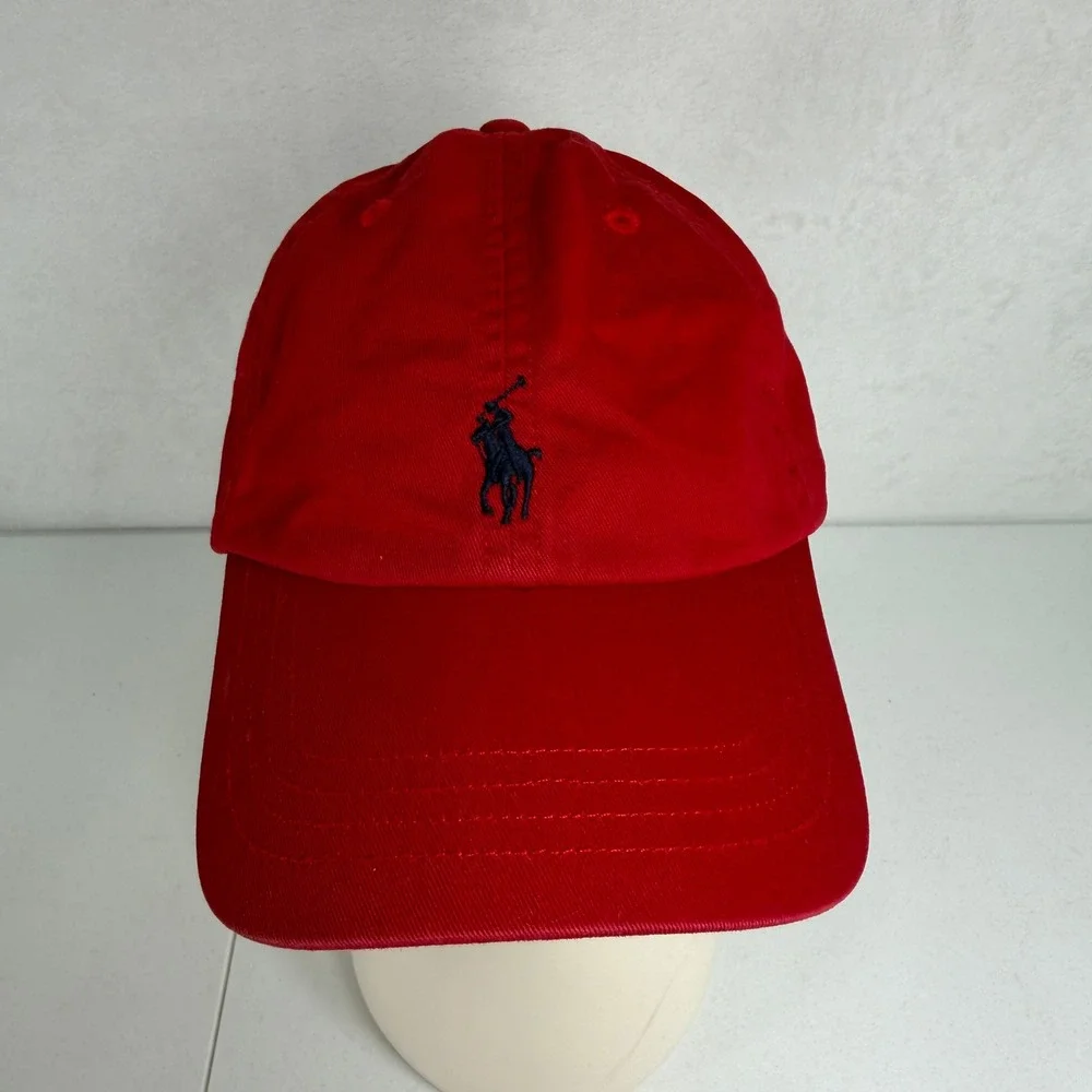 Vintage Polo Ralph Lauren Baseball Cap Red Navy Pony Logo Adjustable Cotton Hat